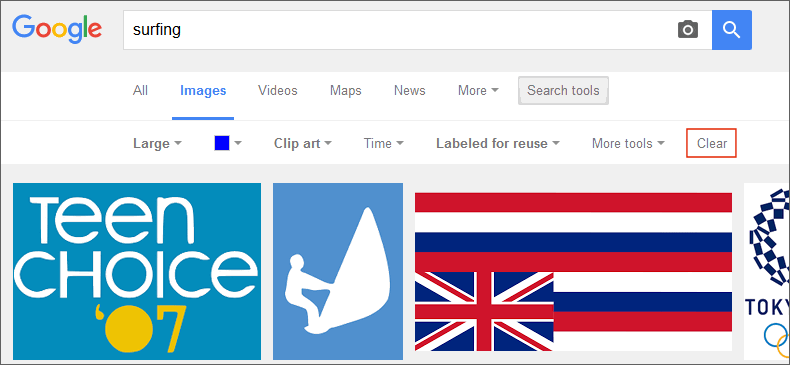 clear google images filters