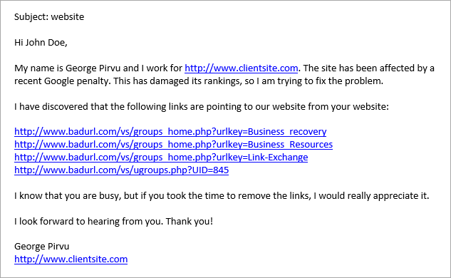 link removal email template
