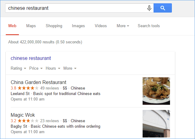 google local search results