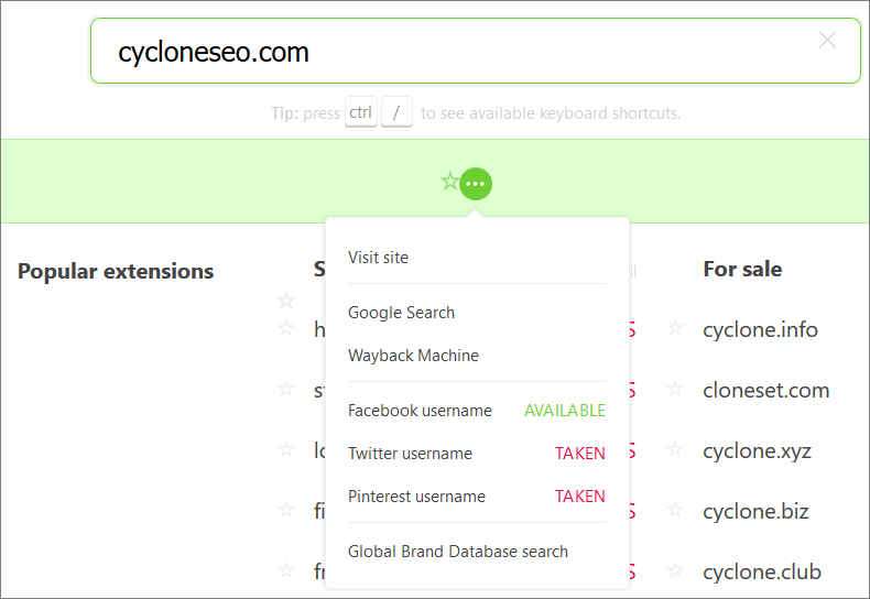 instant domain search